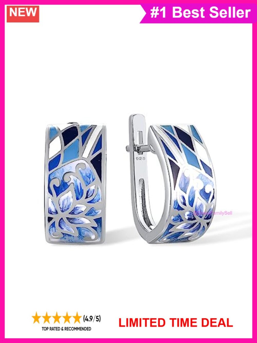 925 Sterling Silver Enamel Dangle Earrings Handmade Flower Drop